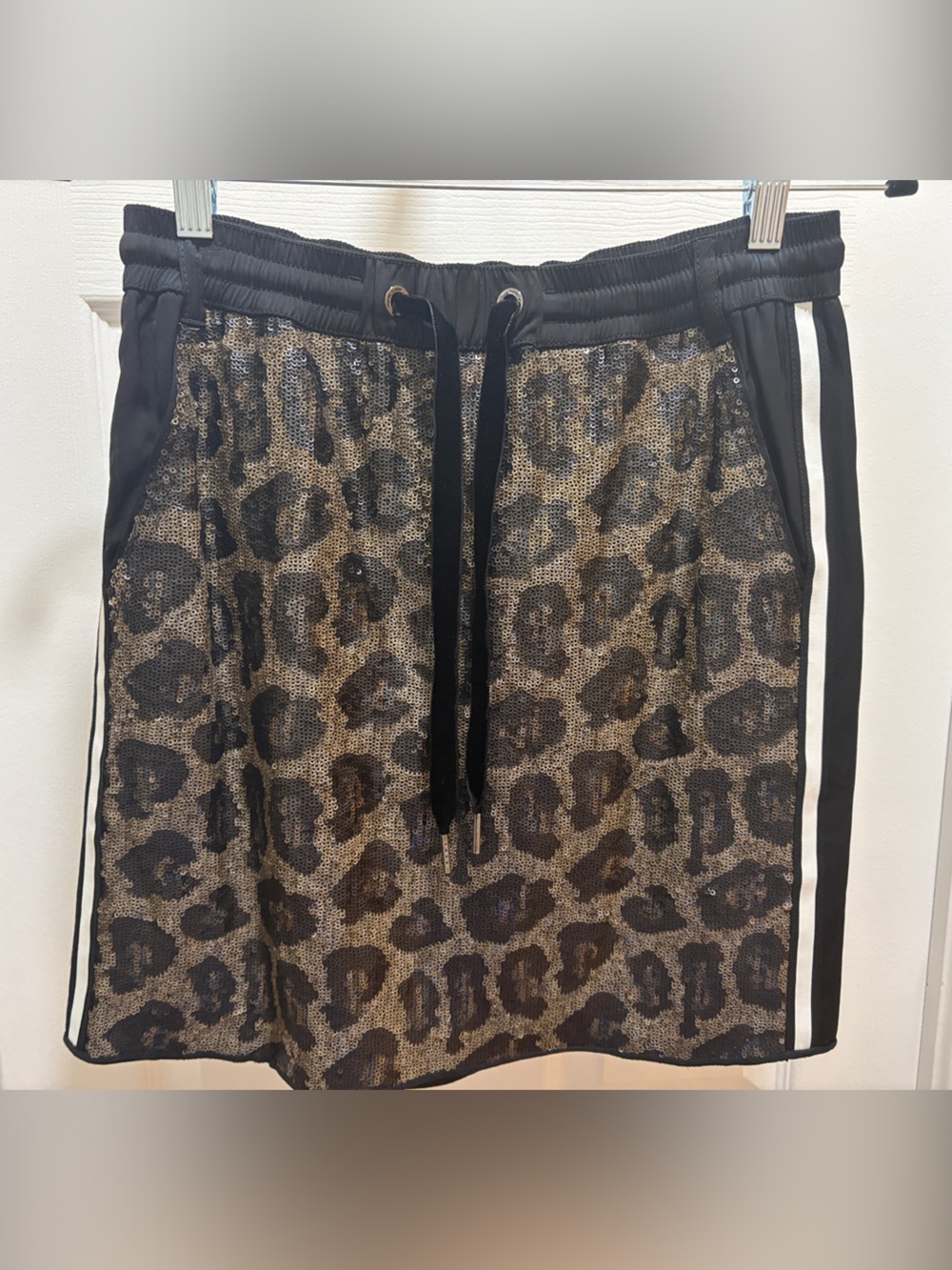 Marc Cain Leopard Sequin Mini Skirt in Black and Gold